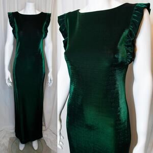 LOVE MOSCHINO Vintage Y2K Green Metallic Knit Flutter Cap Sleeve Maxi Dress US 4